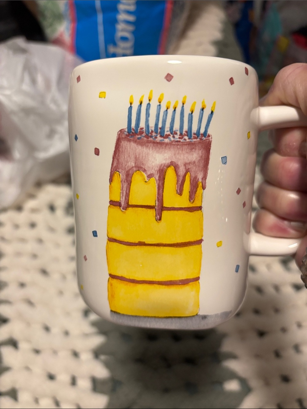 Rae Dunn celebrate birthday cake mug good used shape
